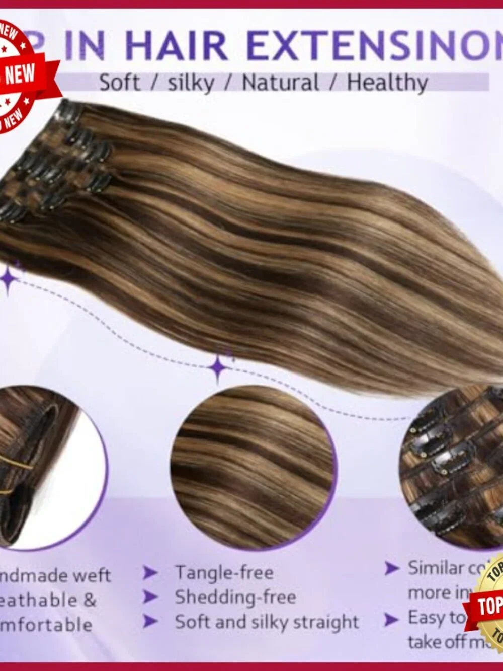 22 Inch Human Hair Clip-In Extensions, 110g Double Weft Set